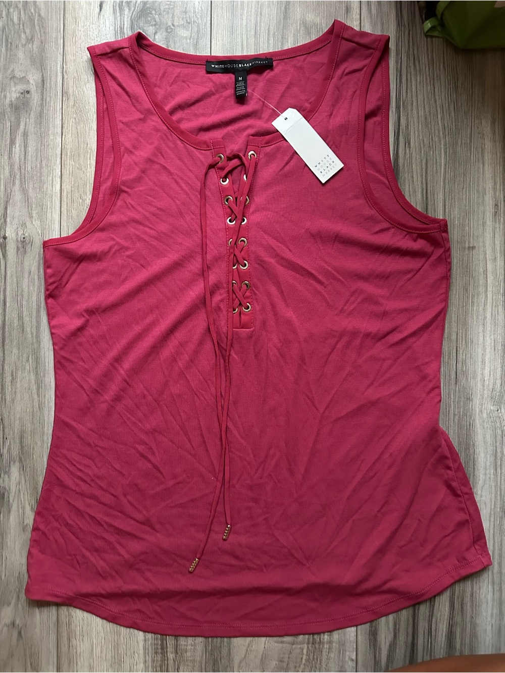 NWT White House Black Market Red Raspberry Lace-Up Fitted Tank Top Size Medium